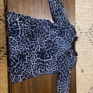 Belle by Kim Gravel Blue and Black Leopard Print Top